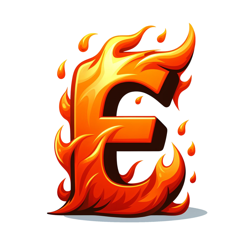 AI generated E - Alphabet Letters from Fire, in cartoon style, transparent background png