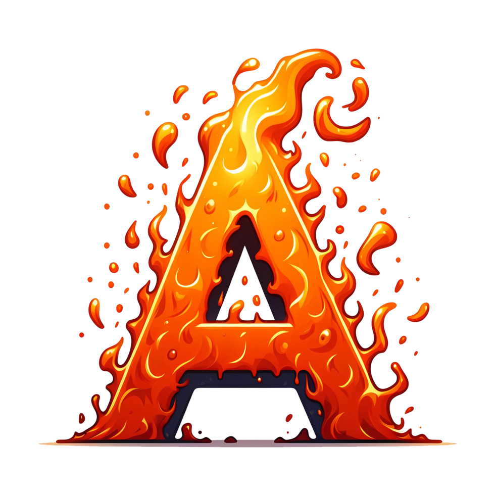 AI generated Letter A from Fire, with cartoon style, transparent background png