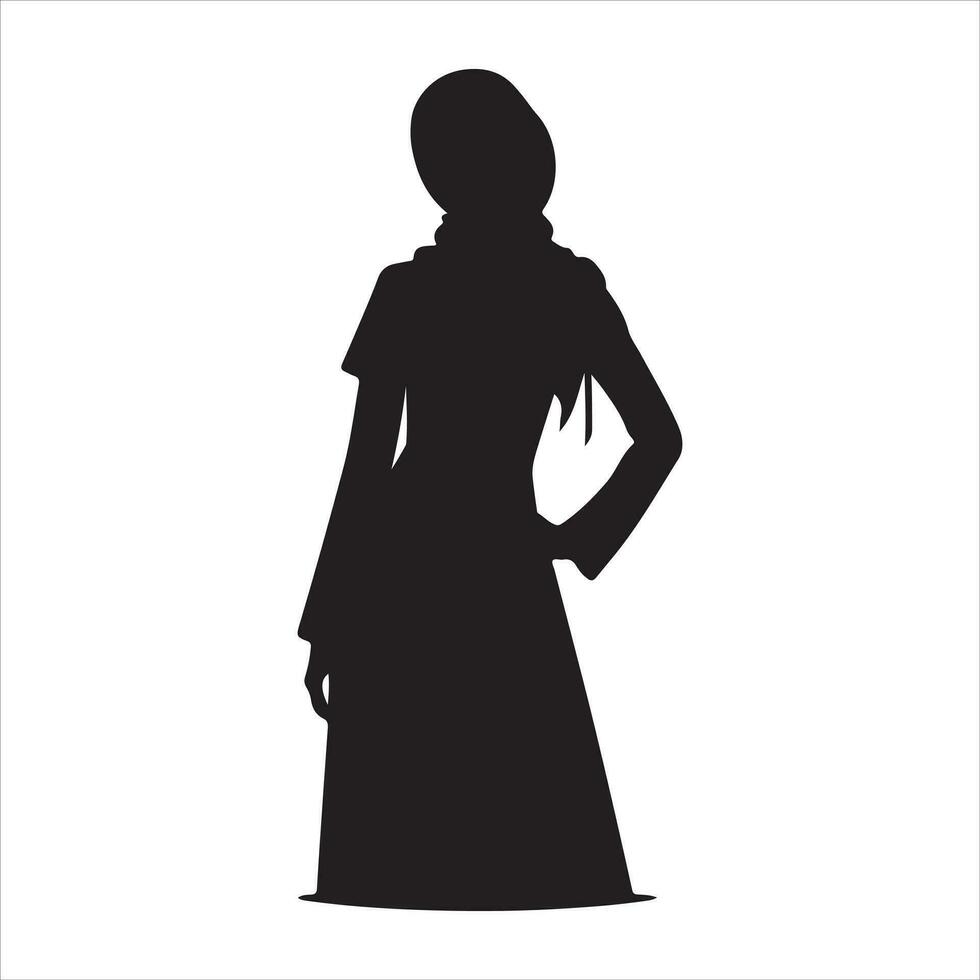 A Hijab Style Woman standing pose vector silhouette