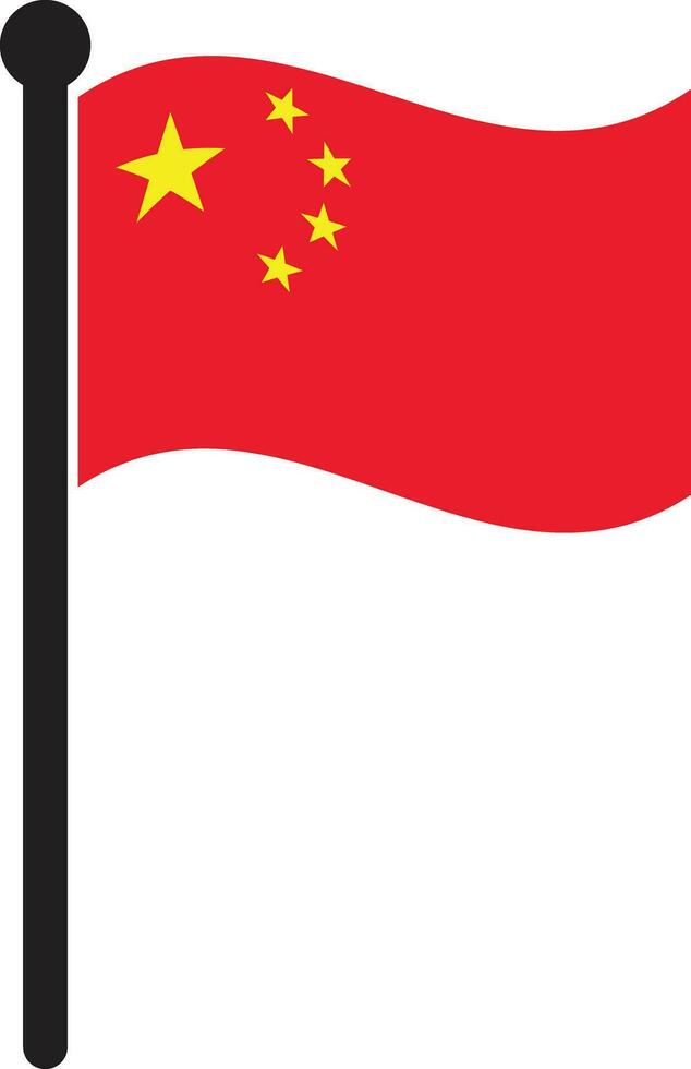 Waving china flag . Waving flag of China on flagpole isolated on white background . Vector illustration