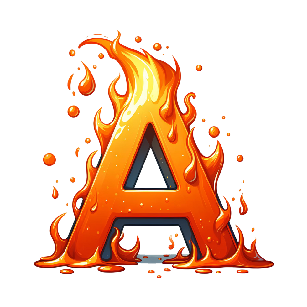 AI generated Letter A from Fire, with cartoon style, transparent background png