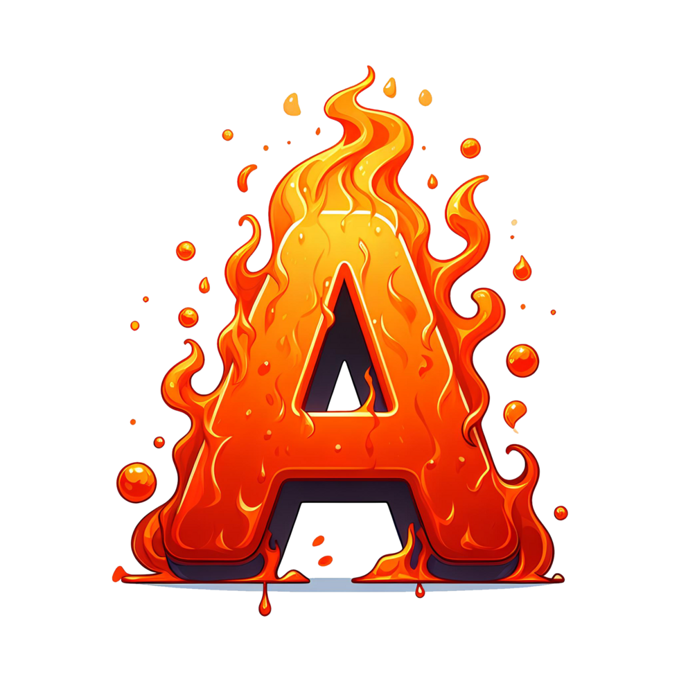 AI generated Letter A from Fire, with cartoon style, transparent background png