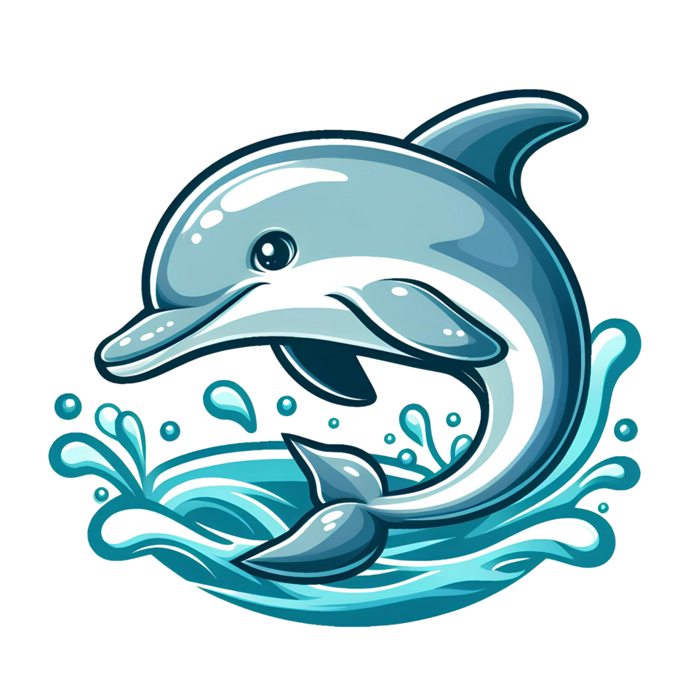 AI generated dolphin jumping out of water - cute dolphin - cartoon on transparent background png
