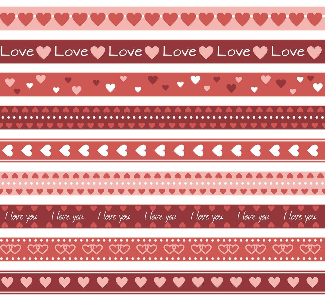 Borders with hearts, seamless pattern, washi types vector