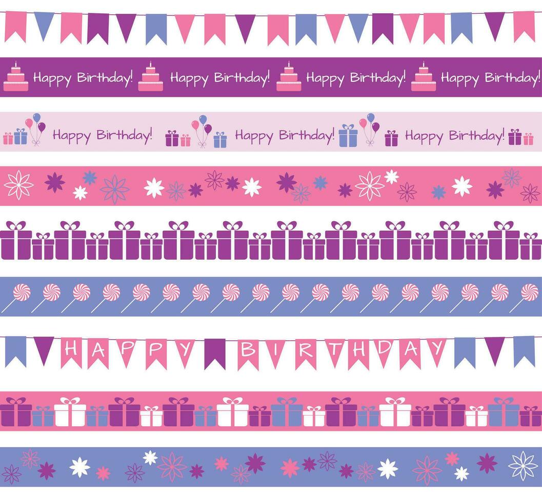 Set of different borders for birthday party or greetings vector
