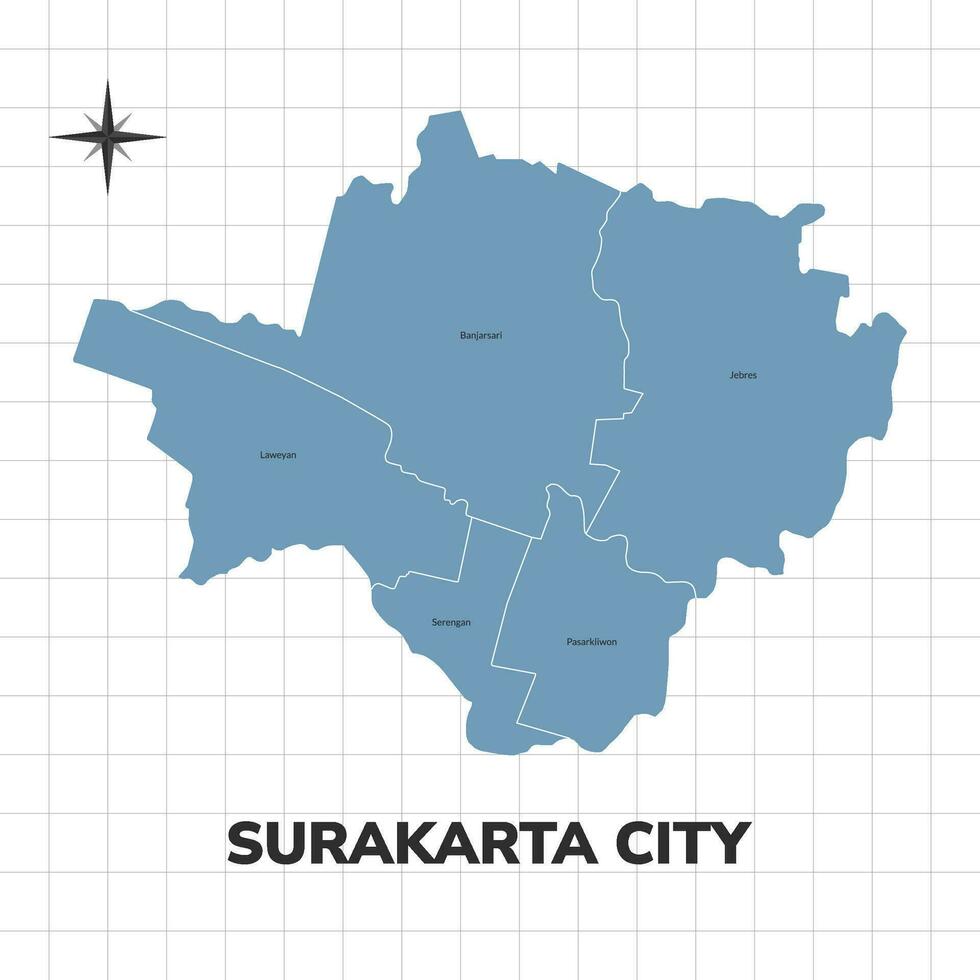 surakarta o solo ciudad mapa ilustración. mapa de ciudades en Indonesia vector