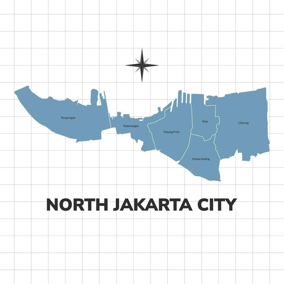 norte Jacarta ciudad mapa ilustración. mapa de ciudades en Indonesia vector