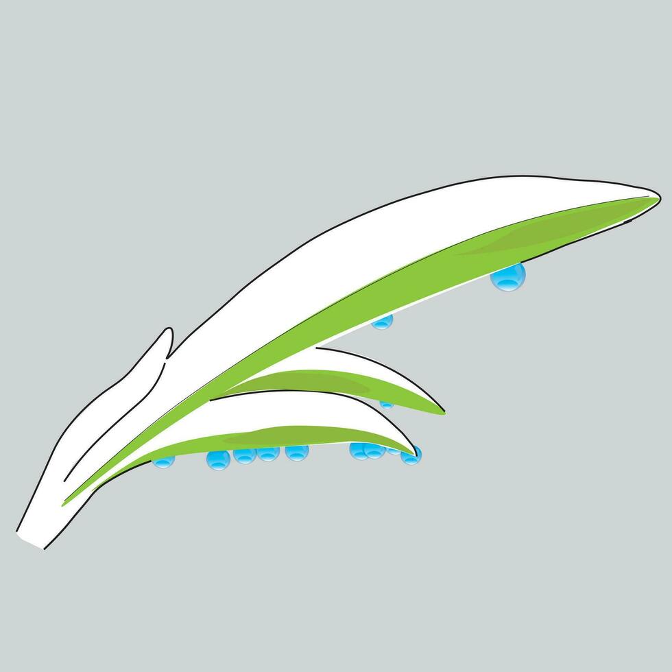 green leaves, round raindrops, isolate, vector