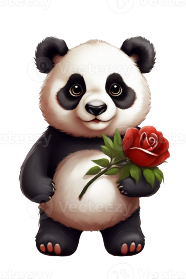 ai gegenereerd panda met rood roos grafisch voor Valentijnsdag dag png