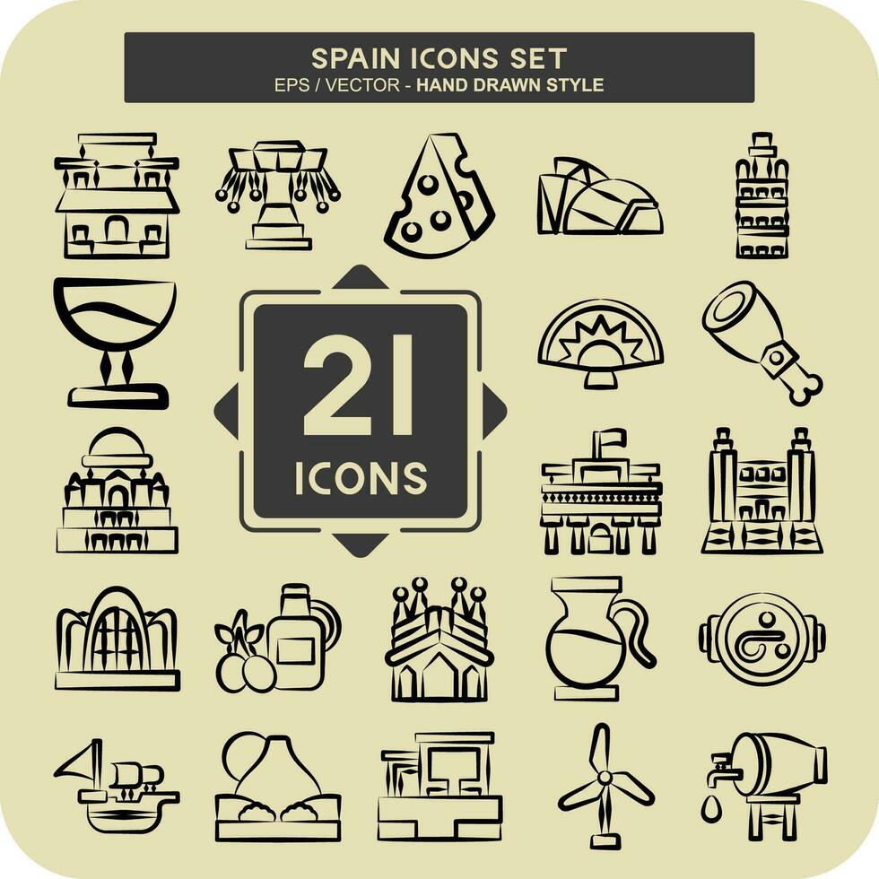 icono conjunto España. relacionado a fiesta símbolo. mano dibujado estilo. sencillo diseño editable. sencillo ilustración vector