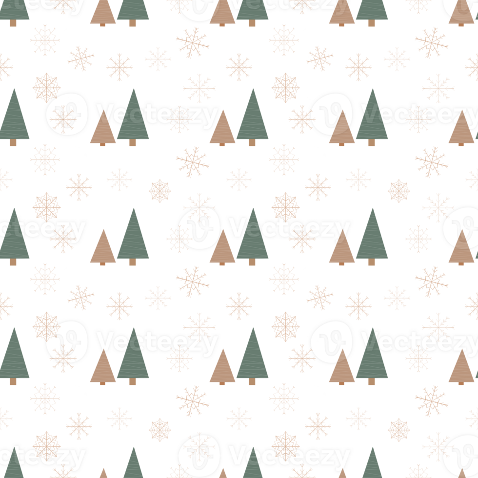 Beautiful illustration seamless pattern with Christmas elements fir tree and snowflakes on a white transparent background png