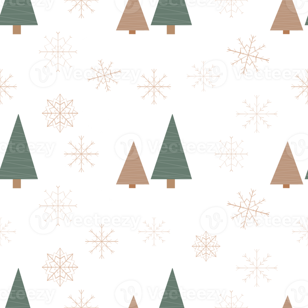 Beautiful pattern illustration with elements of Christmas tree, gift box, wreath, winter hat in green and brown colors png