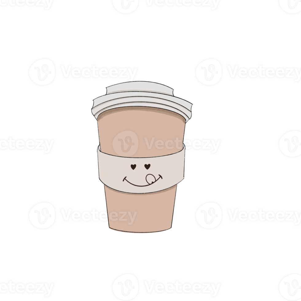 Illustration of a cardboard cup with coffee to go with a place for an inscription with your text. Take out coffee cup png