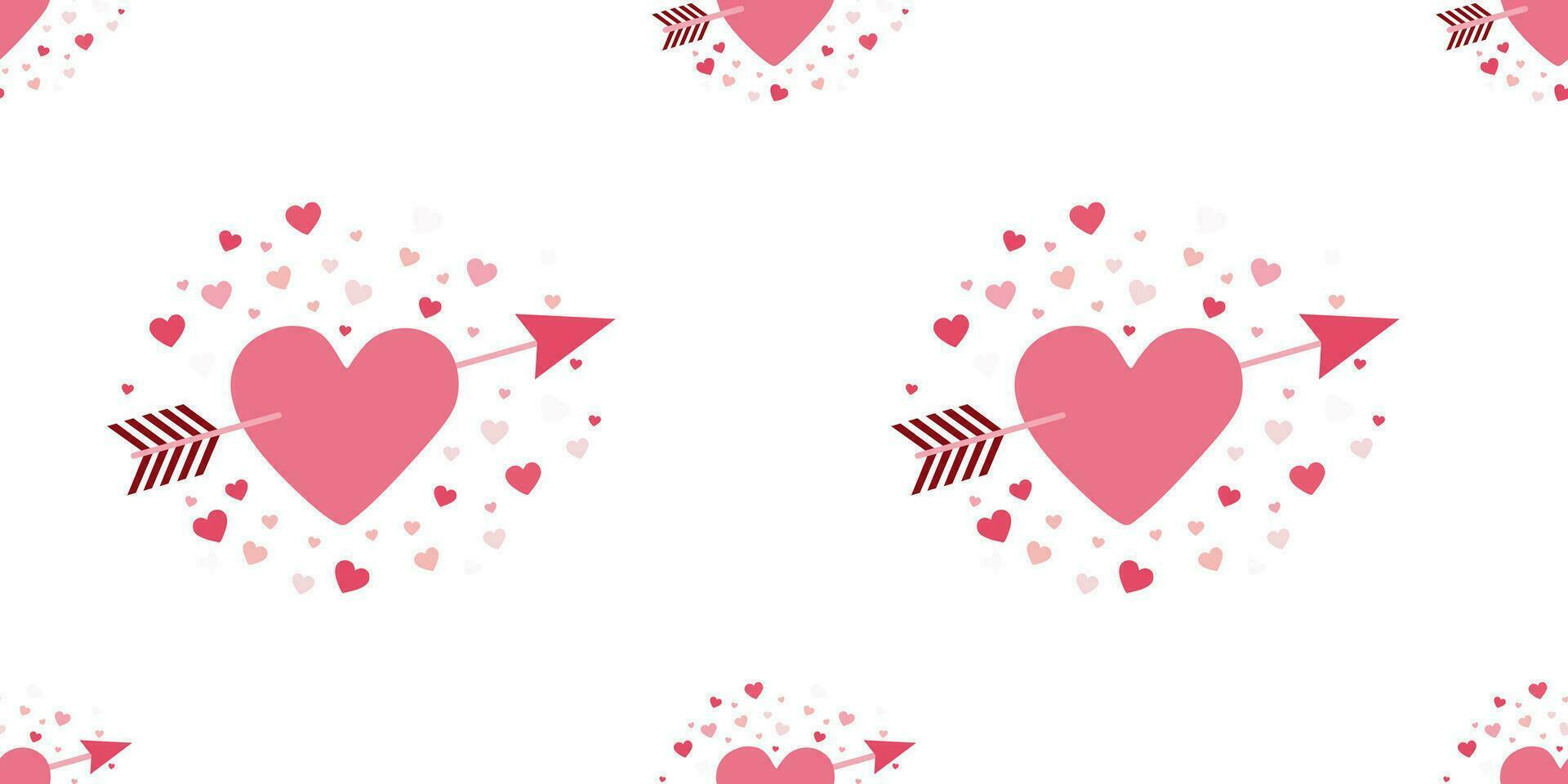 sin costura modelo con atravesado por una flecha corazón en blanco antecedentes. vector plano o dibujos animados romántico ilustración para envase papel plantilla, tela, textil, fondo de pantalla. encantador san valentin día concepto.