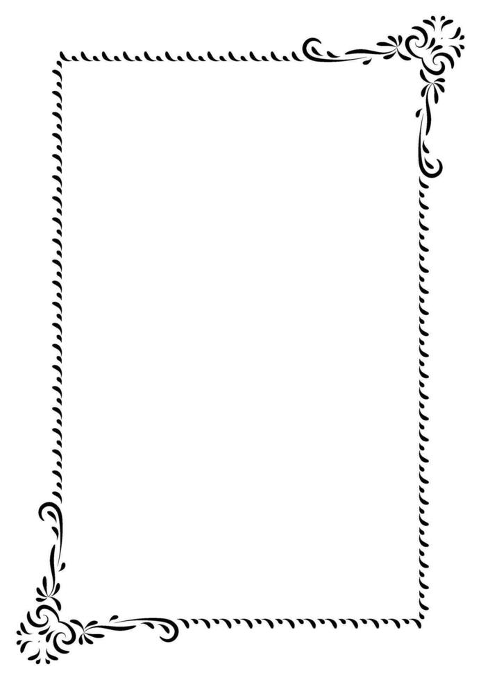 Vintage frame corner and border ornament. Classic calligraphy filigree. Hand drawn vector illustration. Element for decorative frame, template, document, greeting card, invitation, certificate, menu.