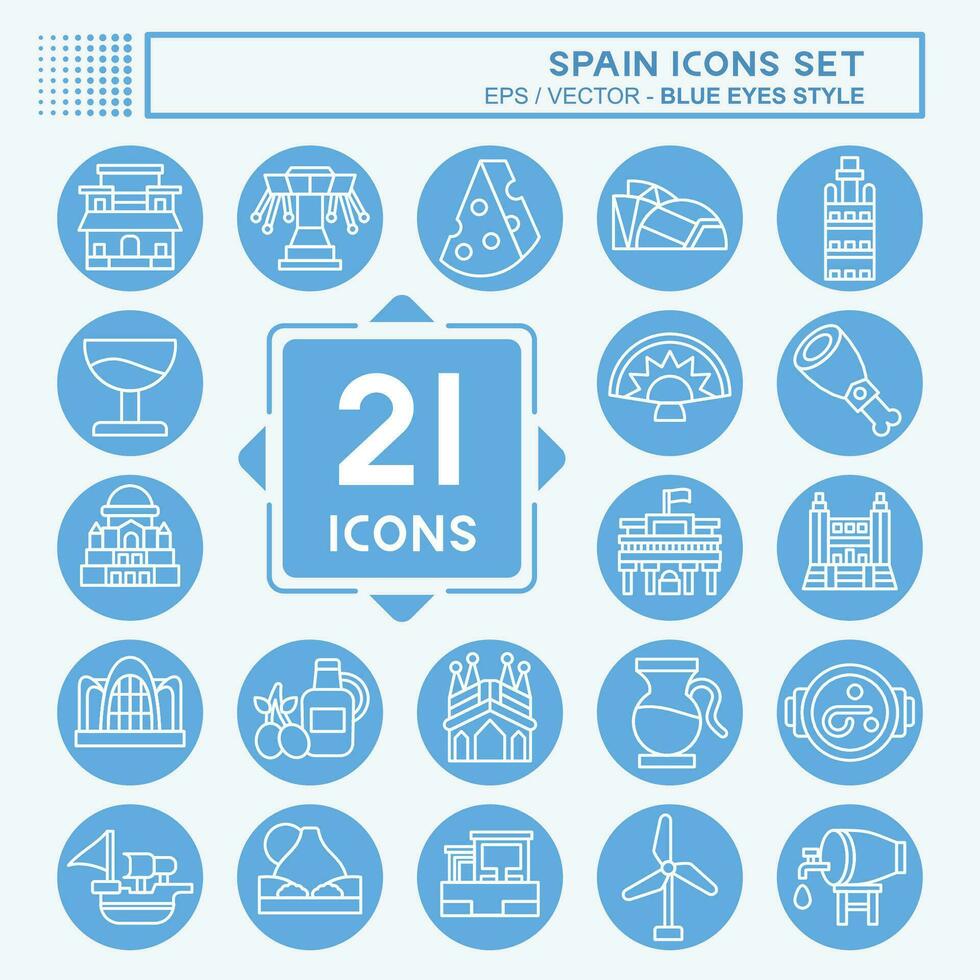 Icon Set Spain. related to Holiday symbol. blue eyes style. simple design editable. simple illustration vector