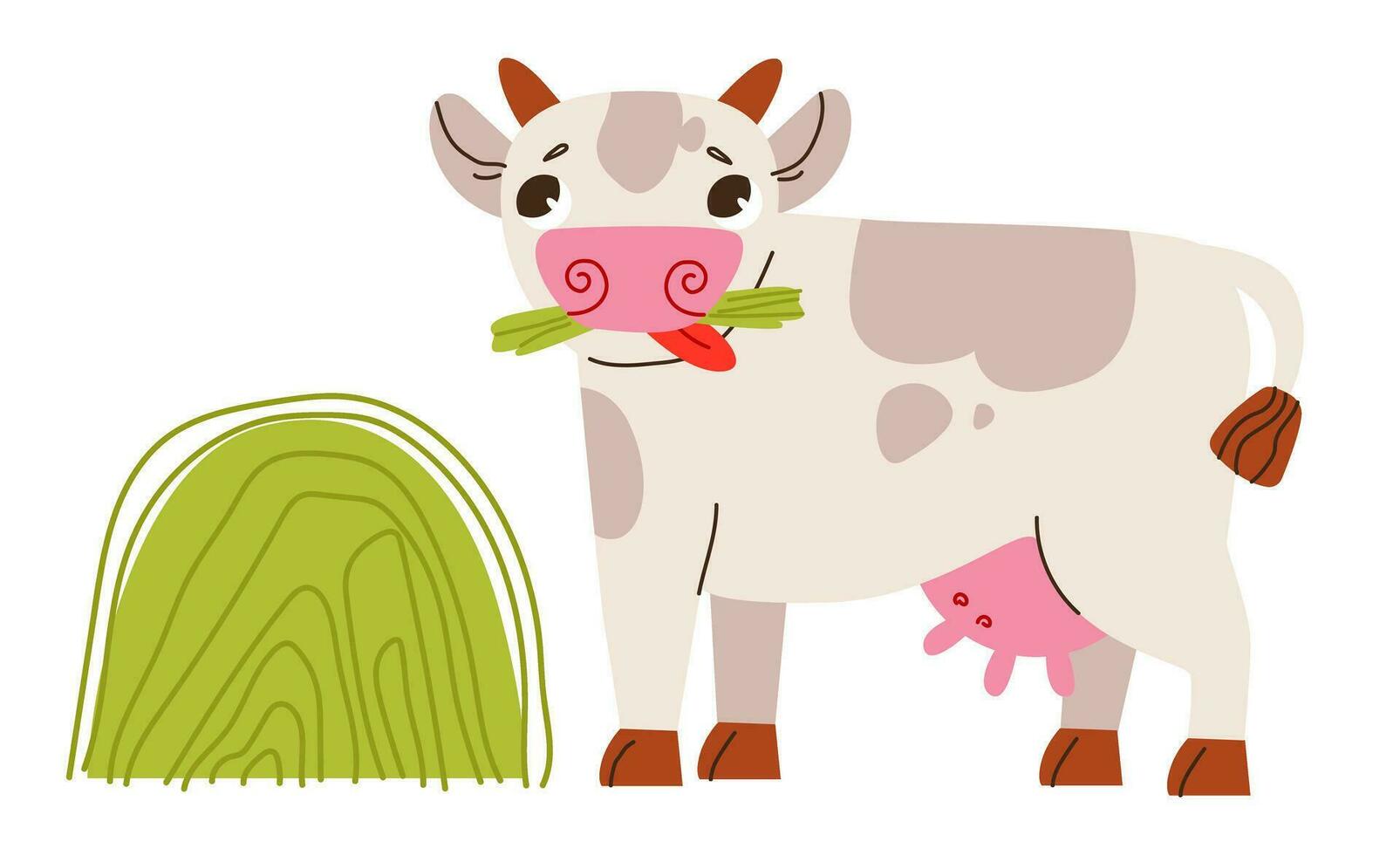 Cute cow chewing grass. Cute kids vector illustration of farm animal
