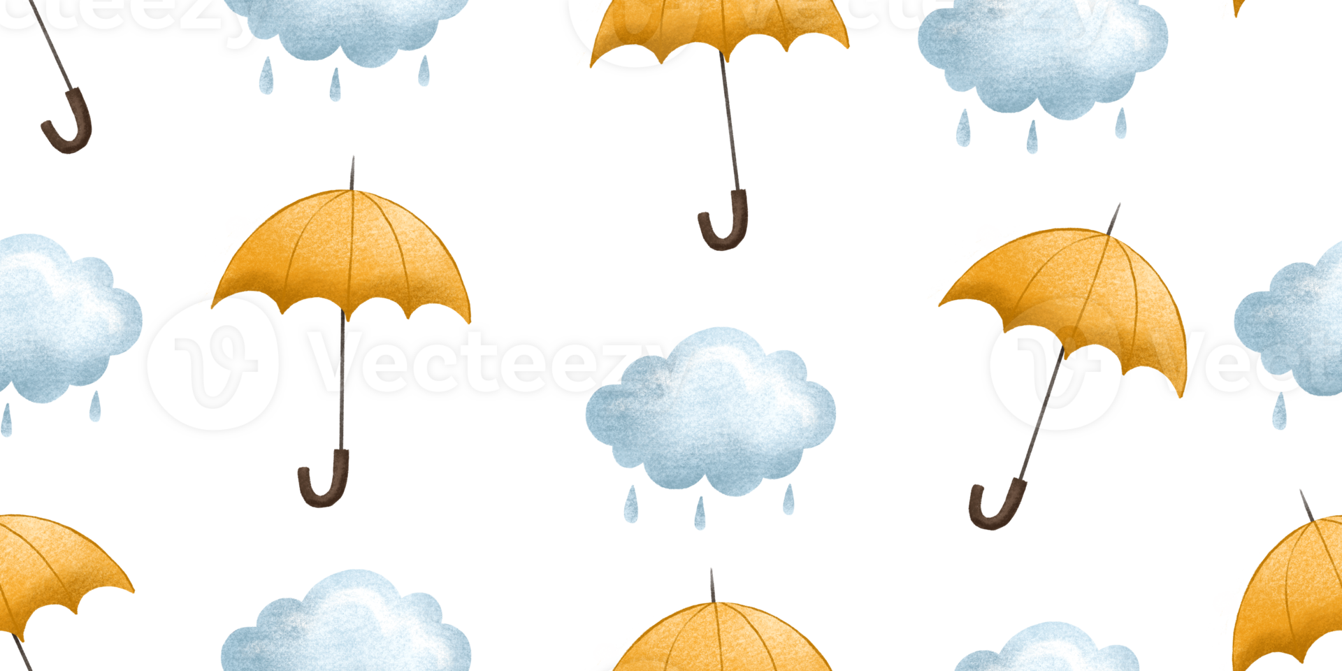 Seamless pattern with umbrellas and thunderclouds. It's raining. Weather pattern. Hand drawn Design for textiles, children's room and children's clothing png