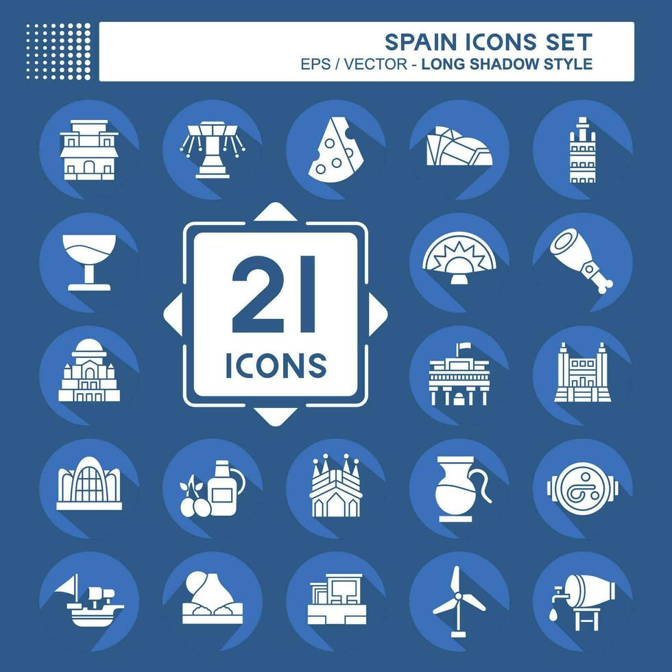 Icon Set Spain. related to Holiday symbol. long shadow style. simple design editable. simple illustration vector