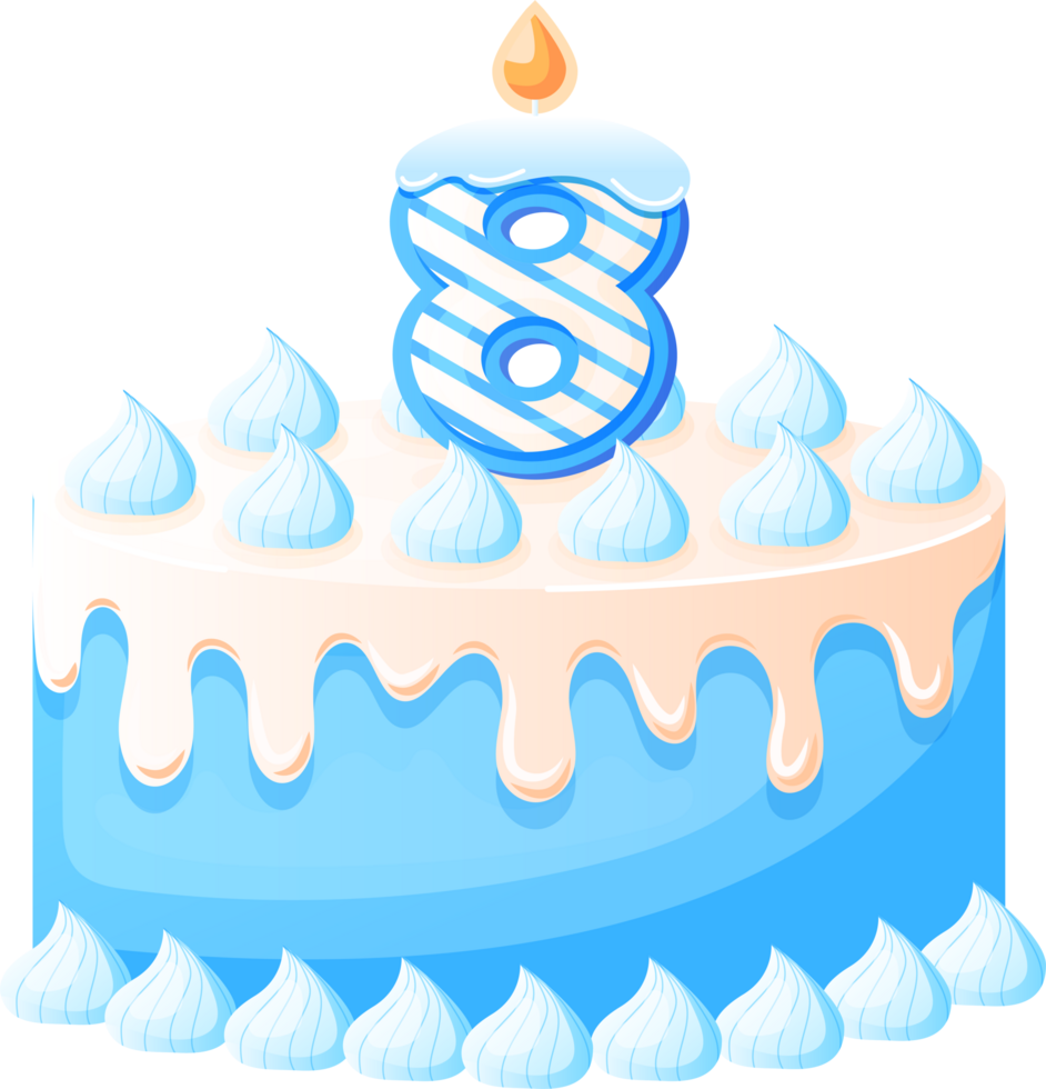 Birthday Cake With Candle Number 8 png
