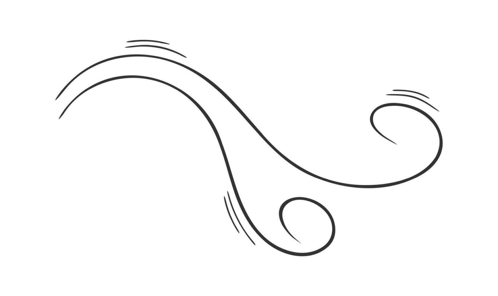 Curved swirls icon in doodle style. Hand drawn air flow or wind blow effect. Gust, smoke, dust, fart sign vector