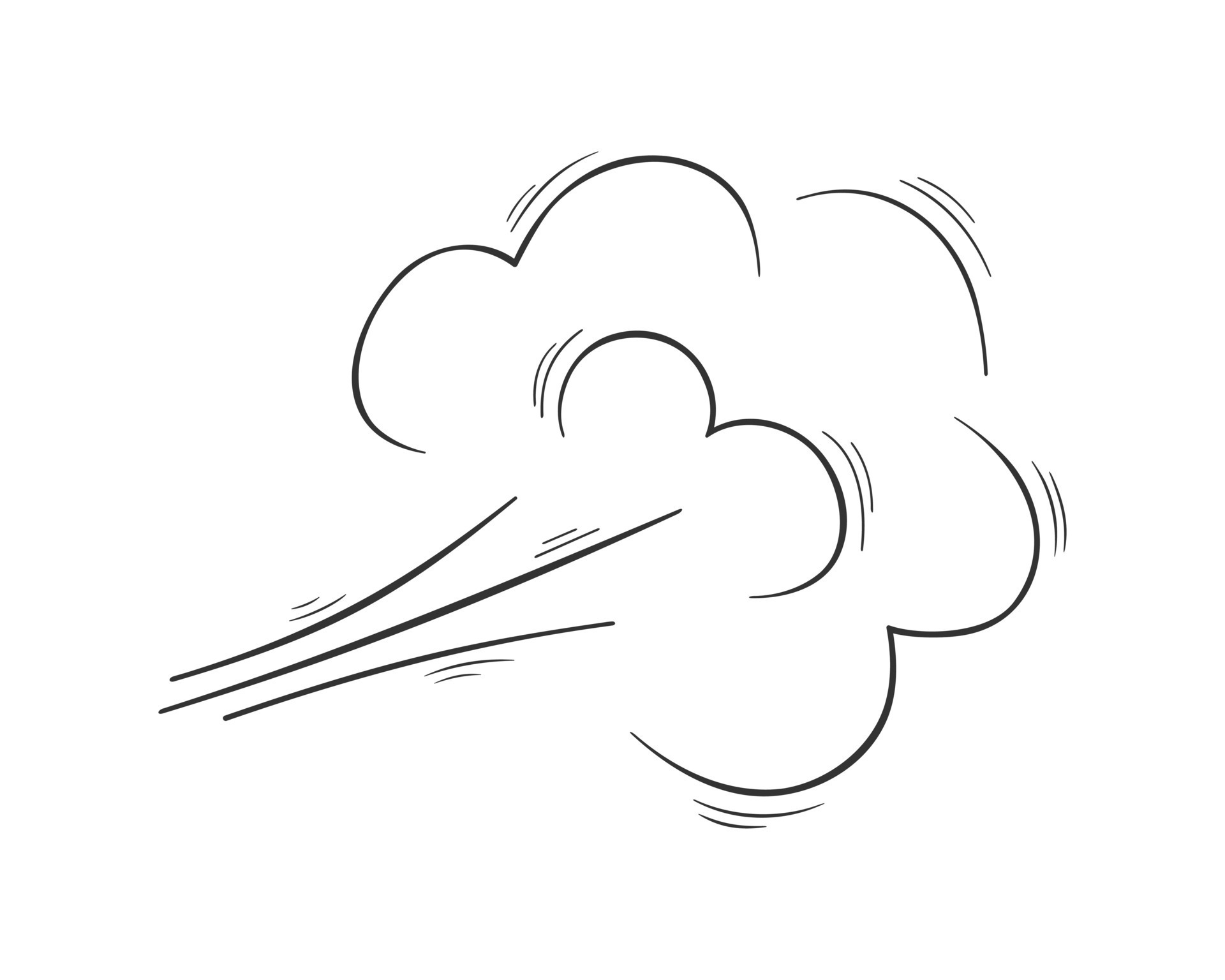 Hand drawn air flow or wind blow effect. Fart, swirl, gust, smoke, dust ...