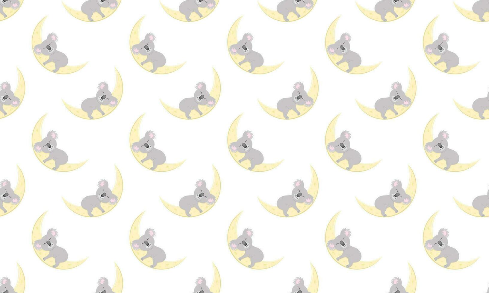 Cute koala sleeping on Moon background. Australian bear character seamless pattern. Baby bedclothes, clothes, scrapbooking or wrapping paper, fabric kids design vector