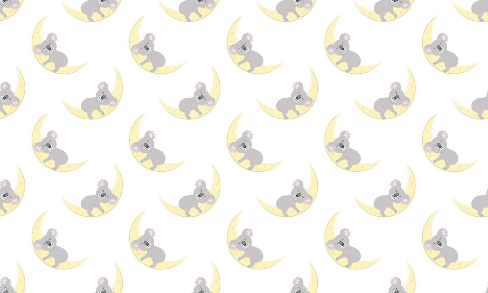 Cute koala sleeping on Moon background. Australian bear character seamless pattern. Baby bedclothes, clothes, scrapbooking or wrapping paper, fabric kids design vector