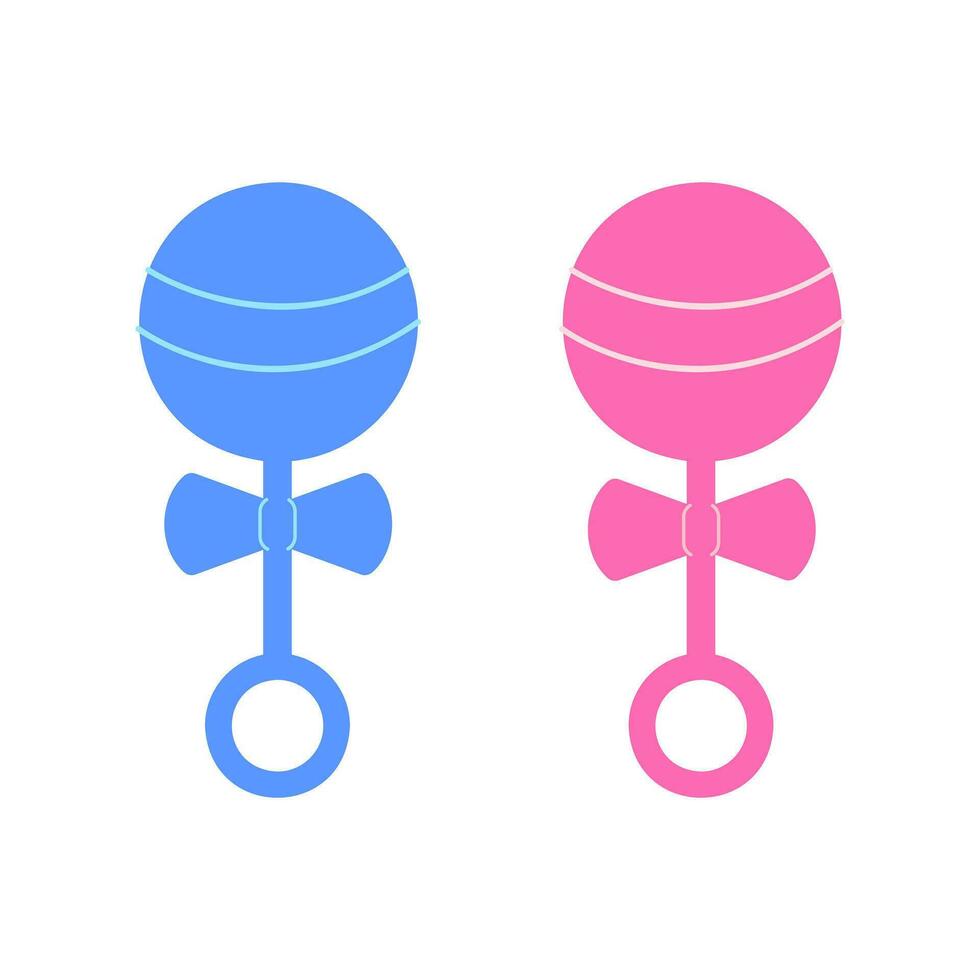 Blue and pink baby rattles icons. Toy for infants vector