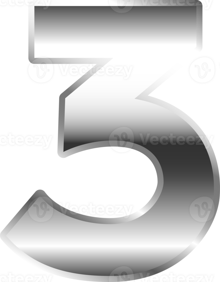 Silver Metal Number  3 png