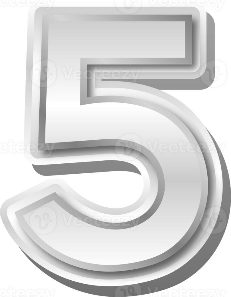 Silver Metal Number  5 png