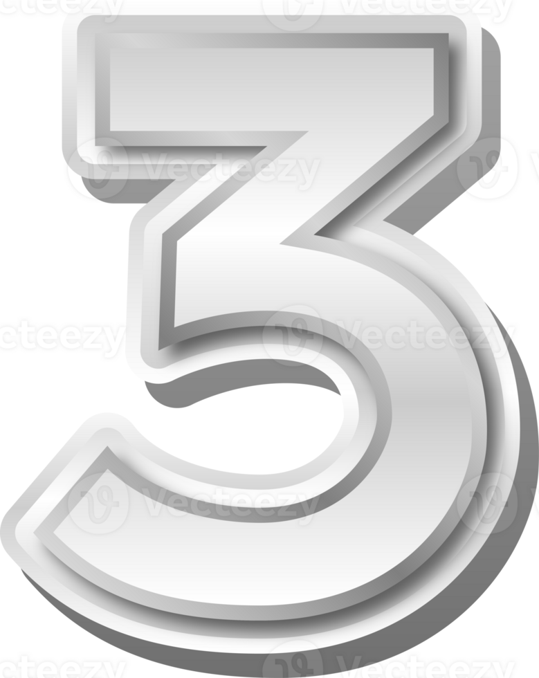 Silver Metal Number  3 png
