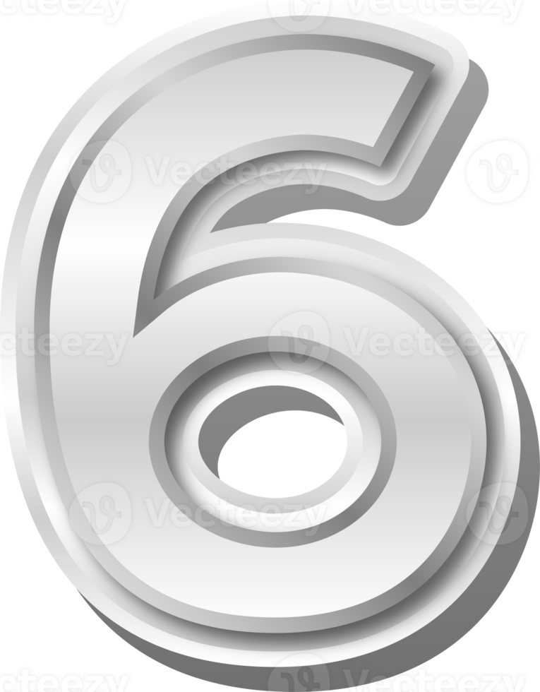 Silver Metal Number  6 png