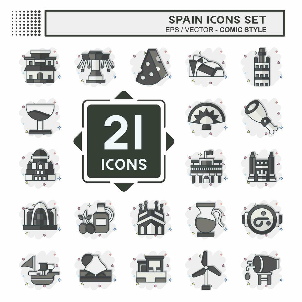 Icon Set Spain. related to Holiday symbol. comic style. simple design editable. simple illustration vector