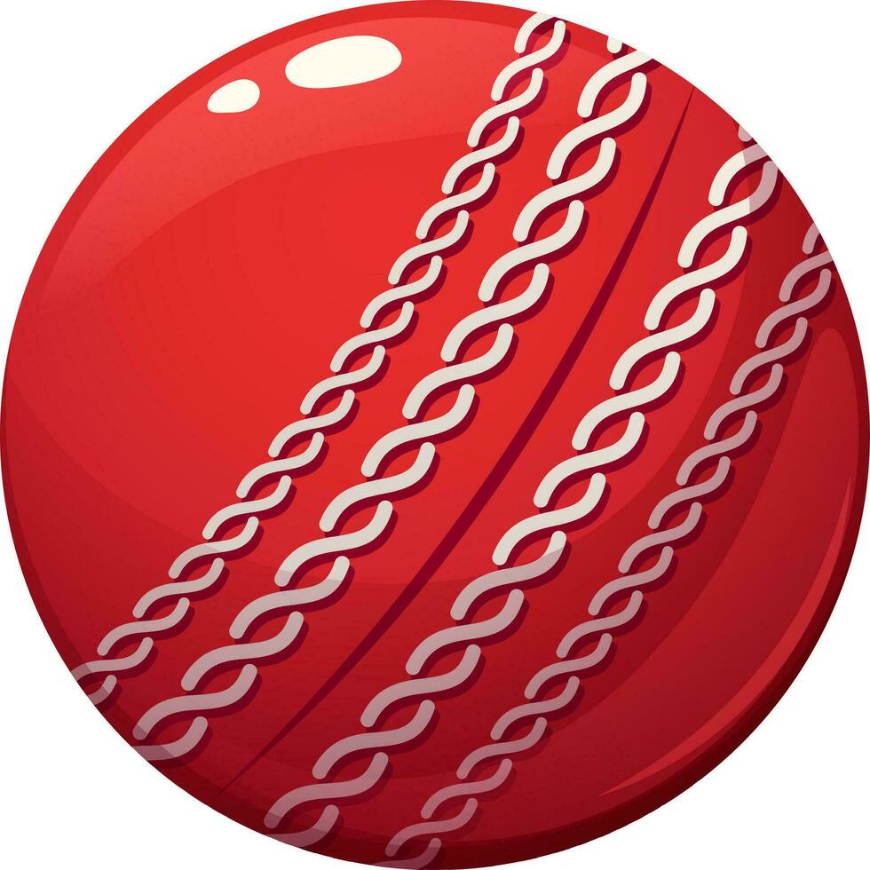 Red ball with white seam pattern on transparent background. Vector illustration of single cricket element