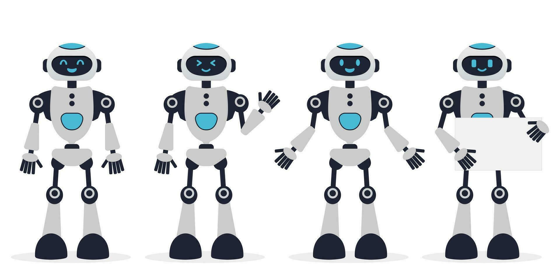 Robot, chat bot neural network, AI servers and robots technology. Set of cute robot ai character. vector