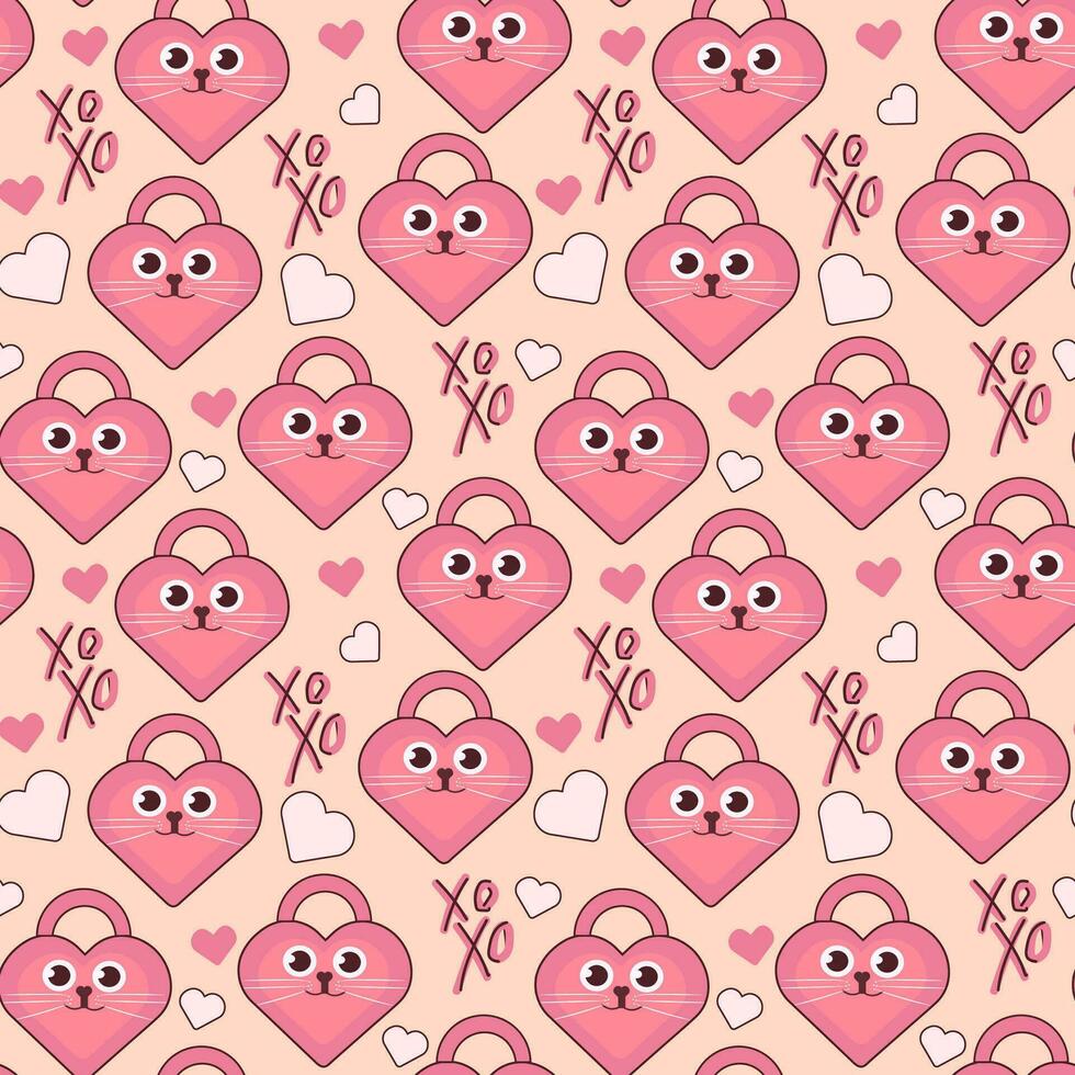 Love padlock seamless pattern with hearts vector