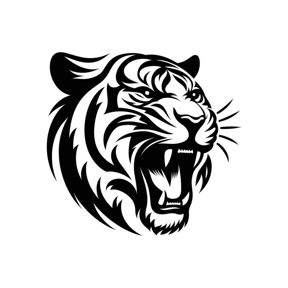 Ferocious Tiger Logo Silhouetted Roar in Cartoon Vector Illustration