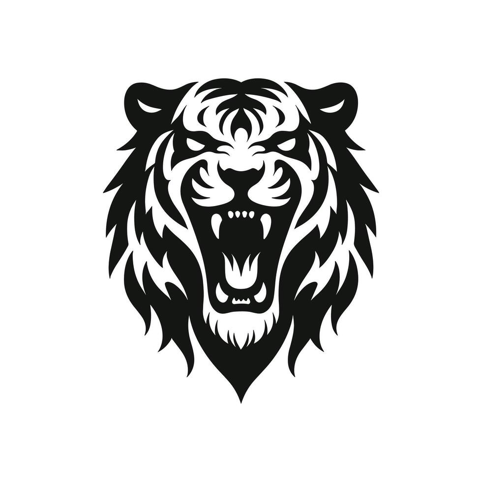 Vector Cartoon Illustration Roaring Tiger Silhouette Tattoo Logo Icon