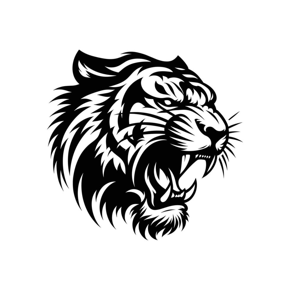 Vector Cartoon Illustration Roaring Tiger Silhouette Tattoo Logo Icon
