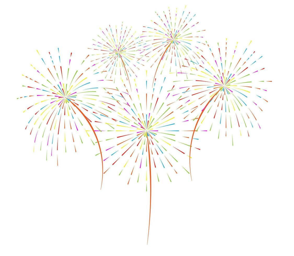 Multicolored fireworks on a white background. Flat design. Vector illustration