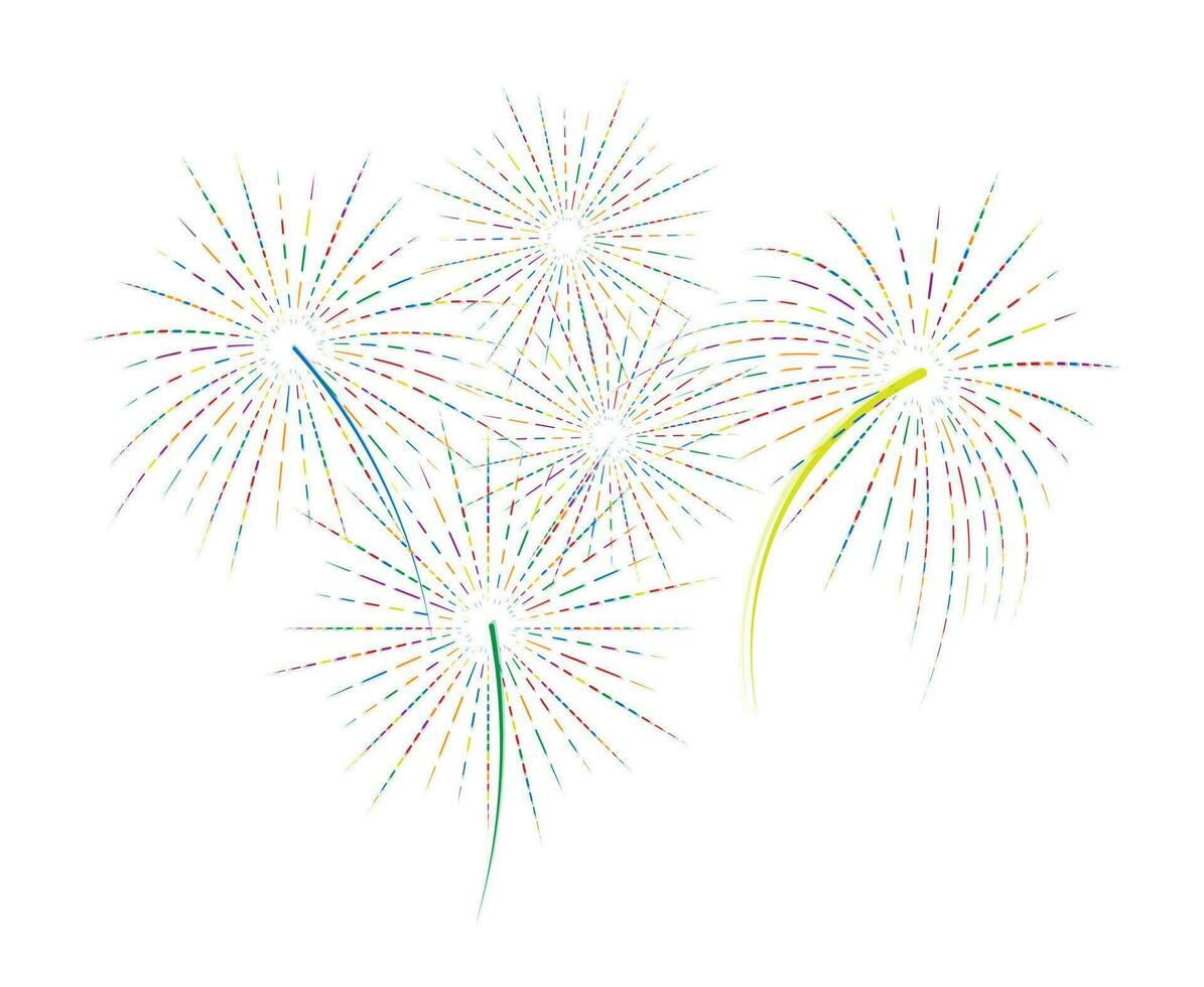 Exploding festival Firework. Flashes of celebratory Salutes. Colorful flat vector illustration