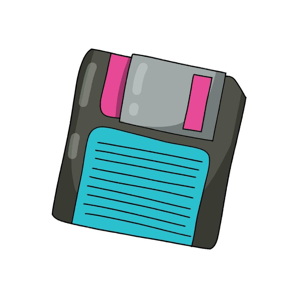 Cute diskette. 90's doodle hand drawn element vector