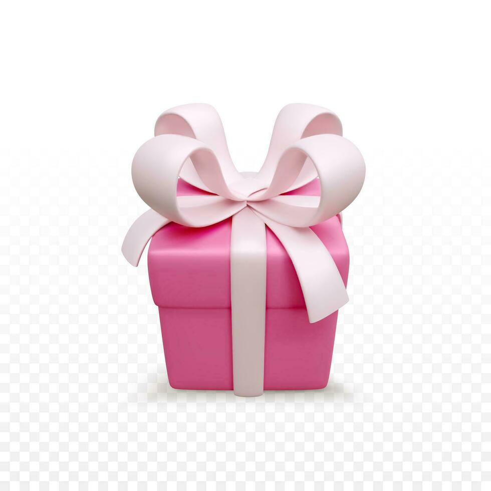 Gift box isolated. 3d render holiday closed surprise box with pink ribbon. Red present box. Vector illustration