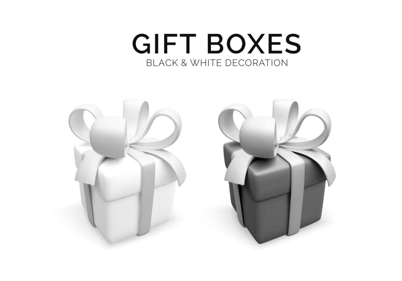 Realistic black and white gift box. 3d render holiday closed surprise box with ribbon. Handmade present box. Vector illustration