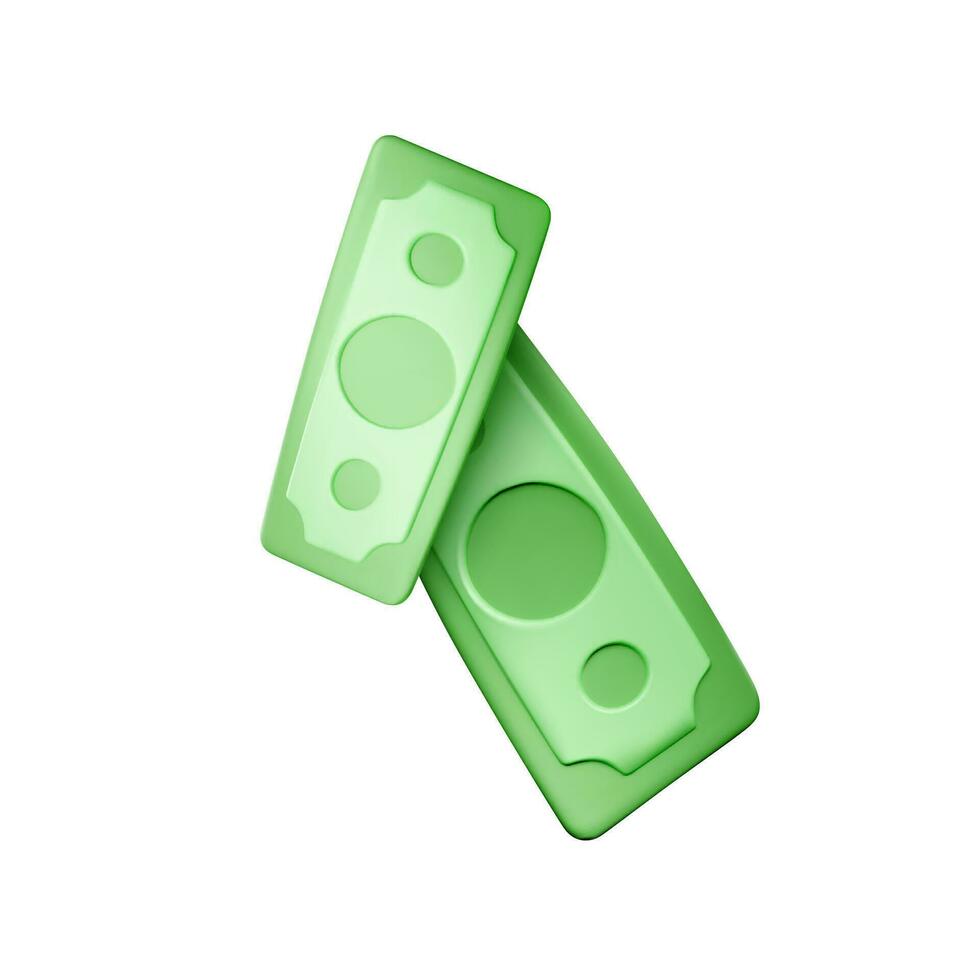 Dollar banknote. Green paper bill. Fly cartoon money isolated on white background. Vector illustration