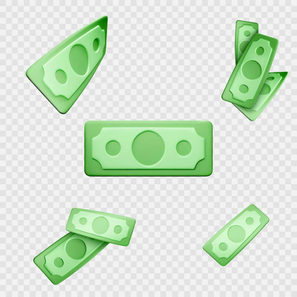 Dollar banknote. Green paper bill. Fly cartoon money. Vector illustration