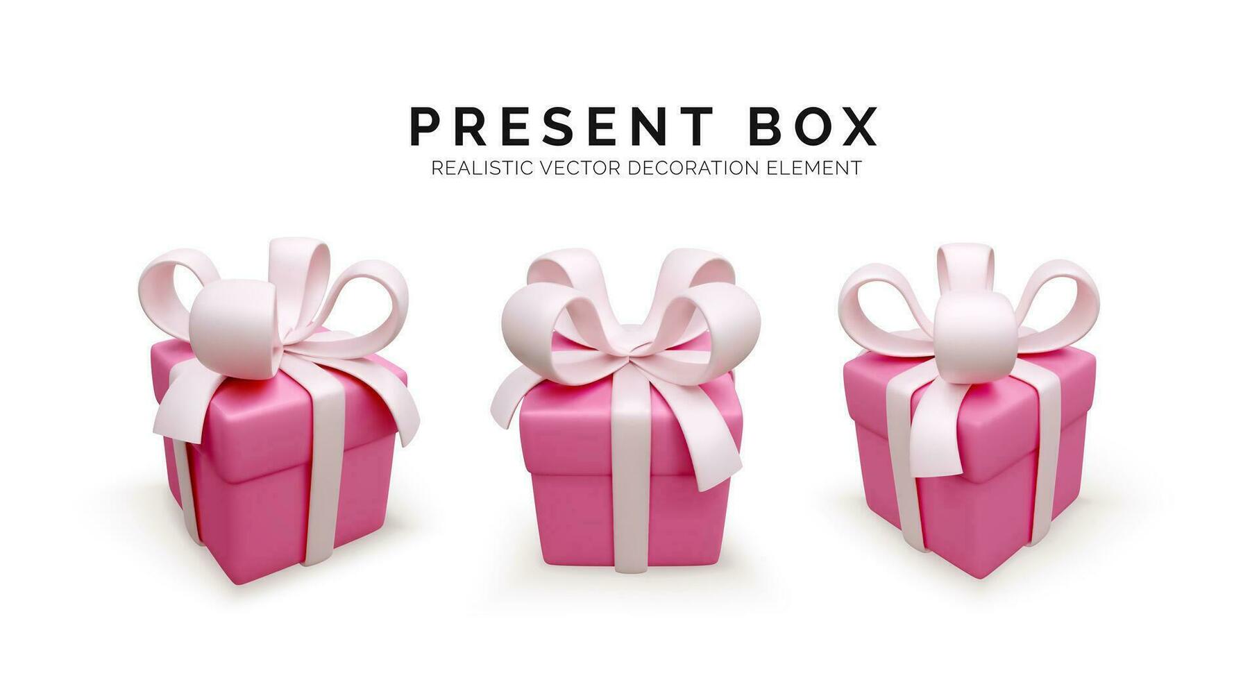 Set of gift boxes in soft pink colors. 3d render holiday closed surprise box with pink ribbon. Red present box. Vector illustration