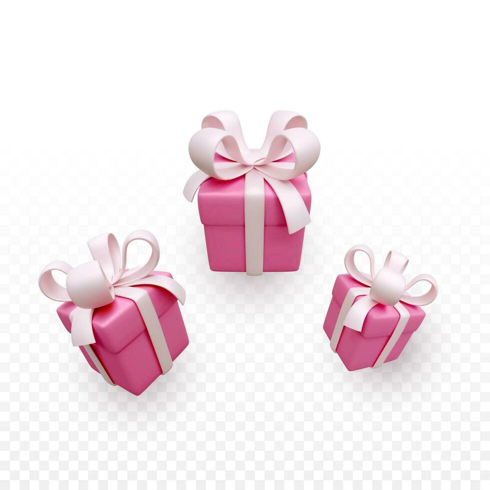 que cae regalo cajas en suave rosado colores. 3d hacer fiesta cerrado sorpresa caja con rosado cinta. rojo presente caja. vector ilustración