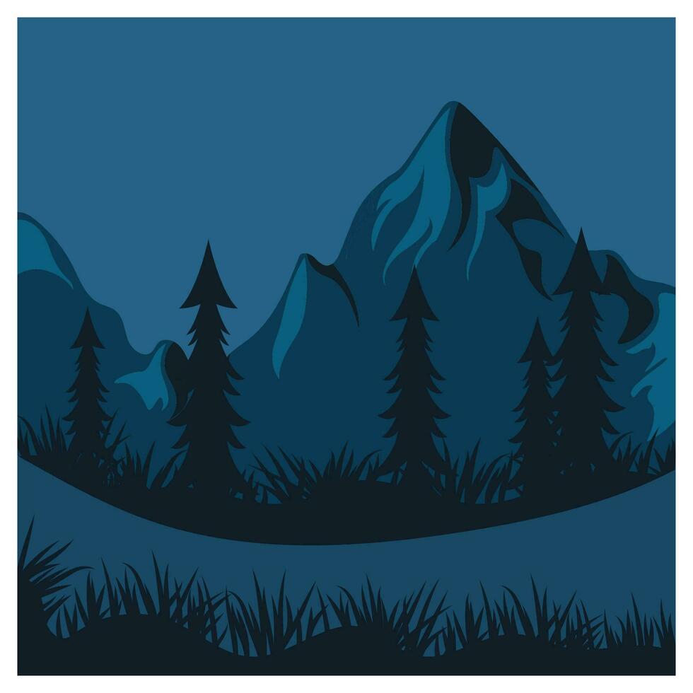 Beautiful landscape of mountains pine trees and moon vector